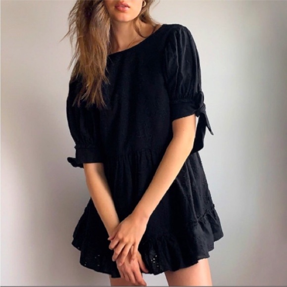 Aritzia Sunday Best Oregold Black Eyelet Cotton Linen Dress XXS - Picture 15 of 15